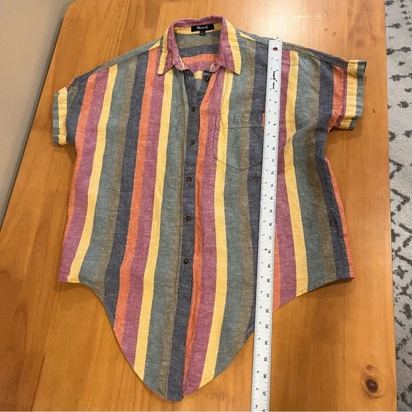 Madewell linen/cotton tie-front striped shirt - shirt sleeves- button up - Picture 6 of 7